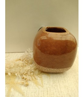 VASE CARRE MARRON H16